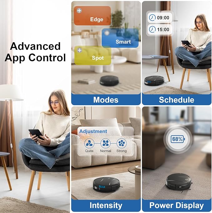 Tipdiy Robot Vacuum and Mop Combo,4200Pa Powerful Robotic Vacuum Cleaner with Self-Charging, Home Automatic Robot Aspiradora for Hard Floor, Low Carpet, Pet Hair, App&Voice&Remote Smart Control