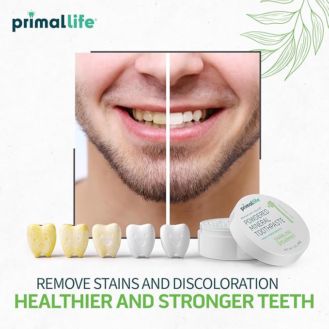Primal Life Organics - Dirty Mouth Toothpowder, Tooth Cleaning Powder, Flavored Essential Oils with Natural Kaolin & Bentonite Clay, Good for 200+ Brushings, Paleo, Organic, Vegan (Spearmint, 1 oz)