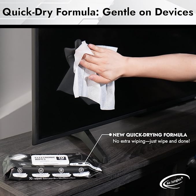 Air Jungles 3in1 Leather Cleaner Wipes 70 Count, and Air Jungles Electronic Wipes 70 Count, 8"x10"