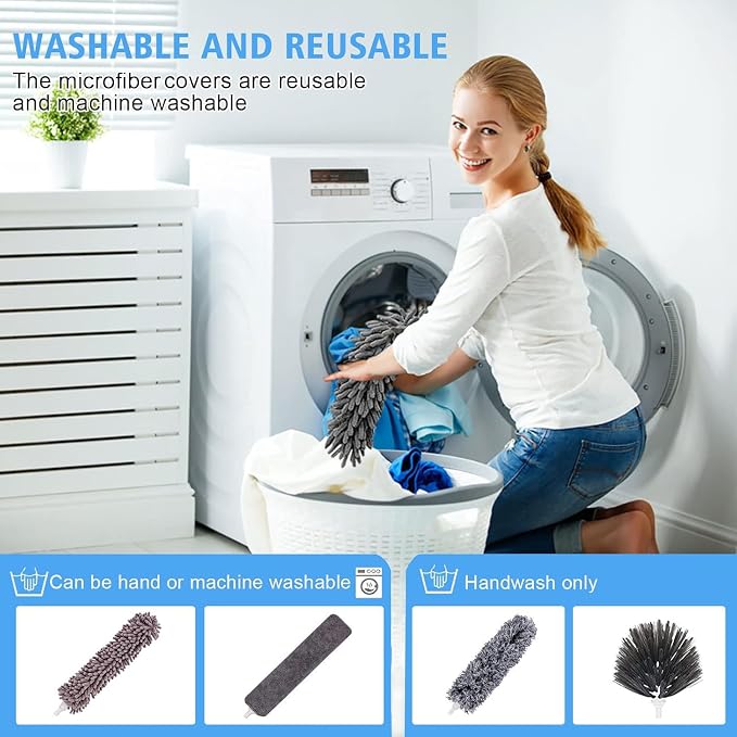 Duster for Cleaning 5-in-1 Kit, 100 Inches Duster with Extension Pole, Extendable Duster, Microfiber Feather Duster, Cobweb Dusters for High Ceilings, Furniture, Blinds, Wall- Grey