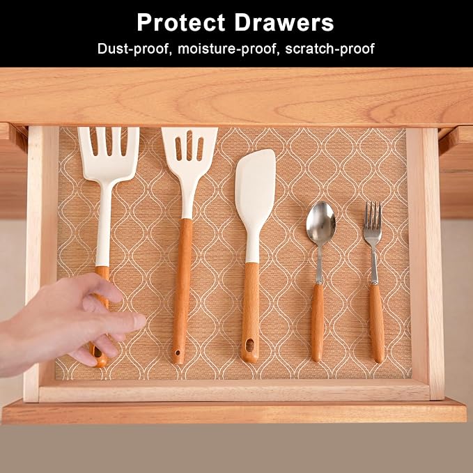 Cooyes Shelf Liner for Kitchen Cabinets Waterproof Kitchen Cupboard Liner Plastic Drawer Mats EVA Material Non Adhesive Fridge Mats for Shelves（23.6" W x 118" L）