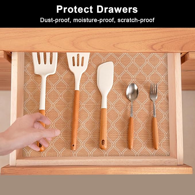 Cooyes Shelf Liner for Kitchen Cabinets Waterproof Kitchen Cupboard Liner Plastic Drawer Mats EVA Material Non Adhesive Fridge Mats for Shelves（23.6" W x 119" L）
