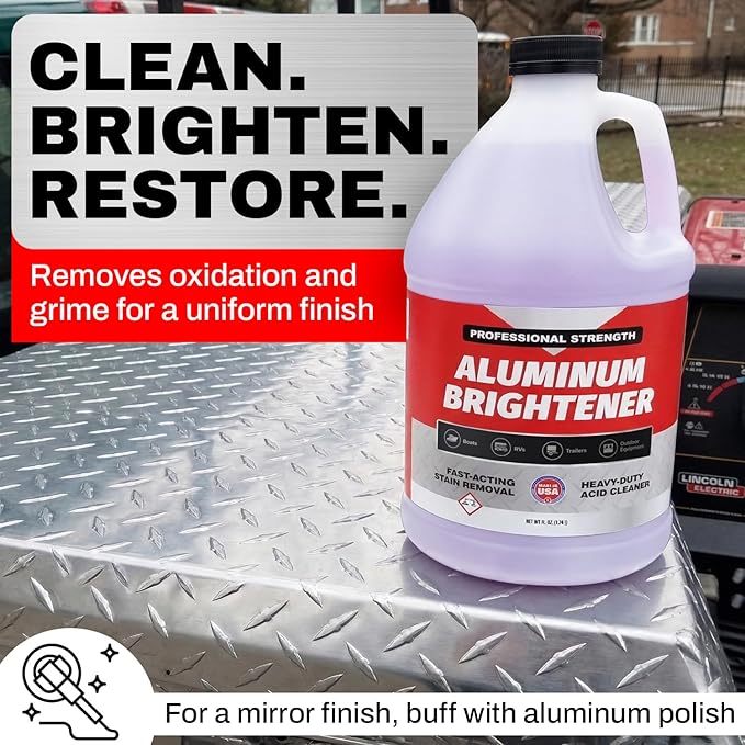 Concentrated Aluminum Brightener & Cleaner – Makes 15 Gallons – Removes Oxidation, Dirt, & Grime – Spray On Aluminum Cleaner for Boat Hulls, Pontoons, Trailers, Wheels, & RVs – Made in USA - 1 Gallon