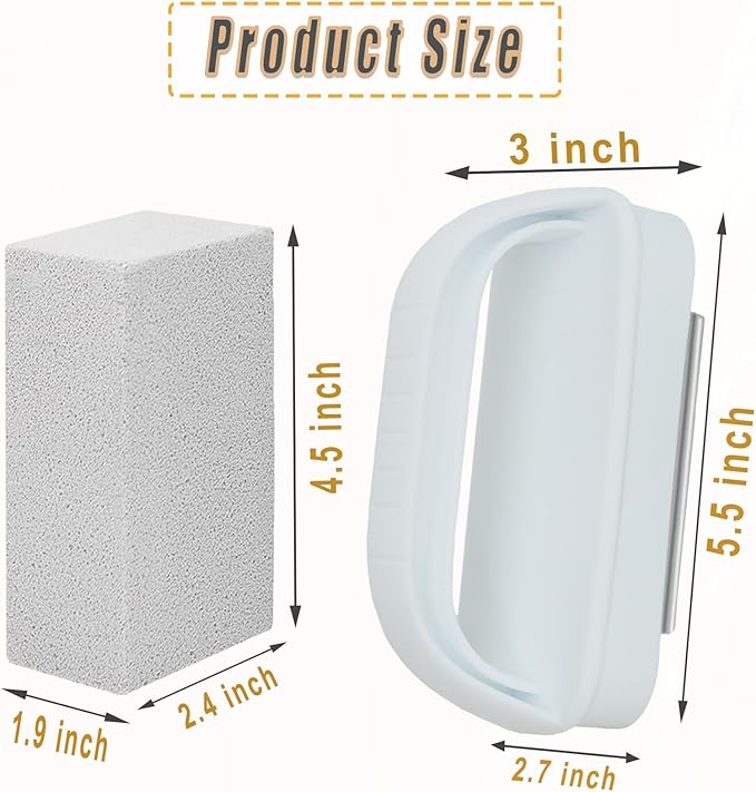 Heavy Duty Grill Cleaning Brick with Handle, Durable Griddle Pumice Stone Cleaning Blocks Removing Stains for Flat Top, Oven, Stove, BBQ Grates, Cookware (3)