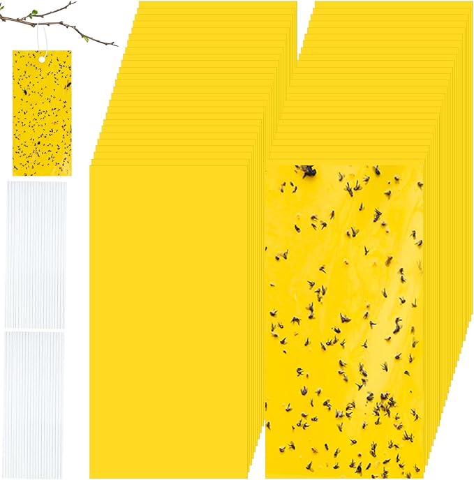 Qualirey 9.8 x 5.9 Inch Large Yellow Sticky Traps for Plant Double Sided Sticky Trap for Gnats with Twist Ties Fly Traps for Fruit Insect Fungus Bugs Indoor Outdoor (150 Pcs)