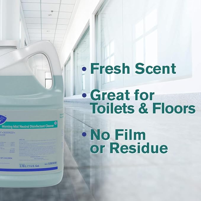 Diversey 5283038 Morning Mist Neutral Disinfectant Cleaner, Neutral pH Multi Surface Cleaner, Liquid Concentrate, Fresh Scent, 1-Gallon