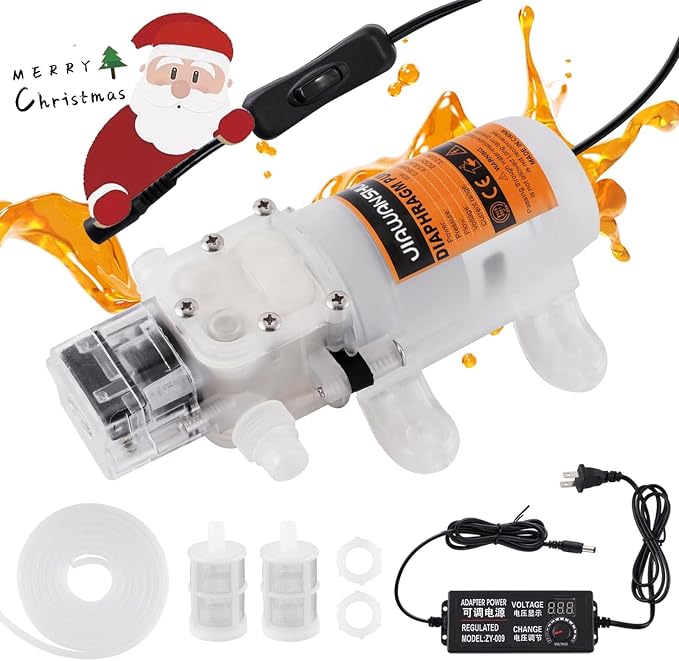 JIAWANSHUN 110V Electric Wine Transfer Pump, 5L/Min Food Grade Self-Priming Pump w/Stepless Speed Control, Stainless Steel Filters & 13.12ft Hose - for Home Brewing, Beverages, Low Noise