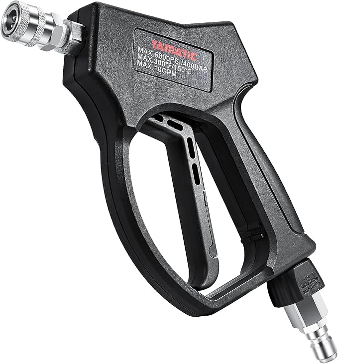 YAMATIC Stainless Steel Short Pressure Washer Gun 5800 PSI with Swivel 3/8" Plug, Easy Pull Trigger High Power Washer Handle with 1/4" Quick Connect for Foam Cannon Gun Car Wash