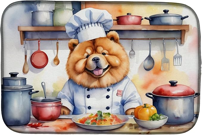 Caroline's Treasures DAC6232DDM Chow Chow The Chef Dish Drying Mat Absorbent Dish Drying Mat Pad for Kitchen Counter Dish Drainer Mat for Countertop, 14 x 21", Multicolor