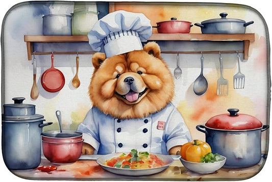 Caroline's Treasures DAC6232DDM Chow Chow The Chef Dish Drying Mat Absorbent Dish Drying Mat Pad for Kitchen Counter Dish Drainer Mat for Countertop, 14 x 21", Multicolor