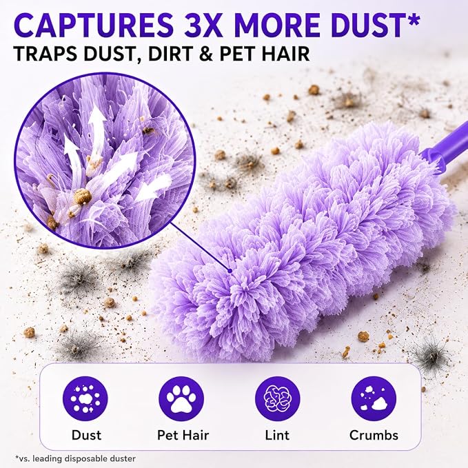 30 Count 360°Heavy Duty Duster Refills(for Swiffer), Multisurface Duster Refills Only, Unscented Disposable for Cleaning with 4X Microfibers for Electronics, Furniture, Blinds, Ceiling Fans