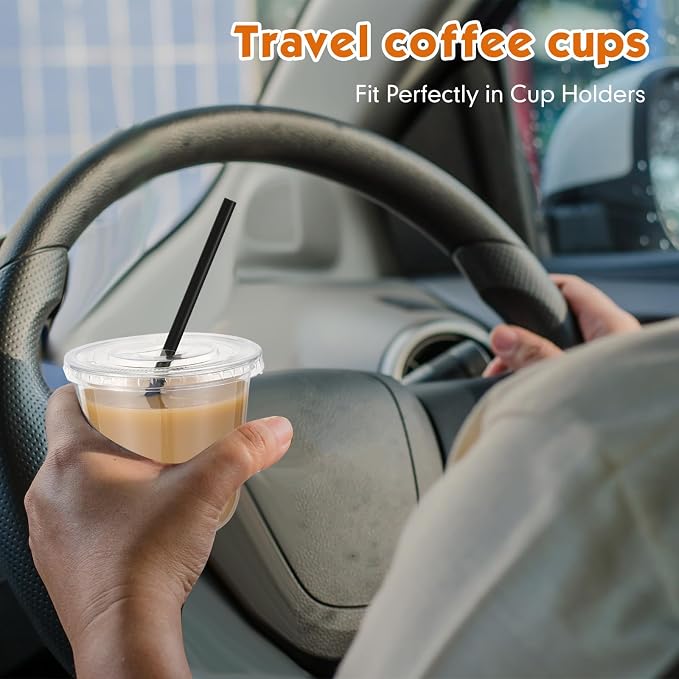 Ziliny 100 Set Clear Plastic Cups with Lids and Straws, Disposable Iced Coffee PET Cups for Drinking Cold Beverage Juice Parfait Smoothie Milkshake Coffee Shops Party Supplies (10 oz)