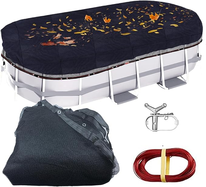 Pool Leaf Net Cover 12x24 Oval Above Ground, Durable Black Mesh Swimming Pool Net Cover with Winch and Cable for Leaves and Debris, Tear Resistant, UV Resistant, and Reatherproof (Oval 12x24 Ft)