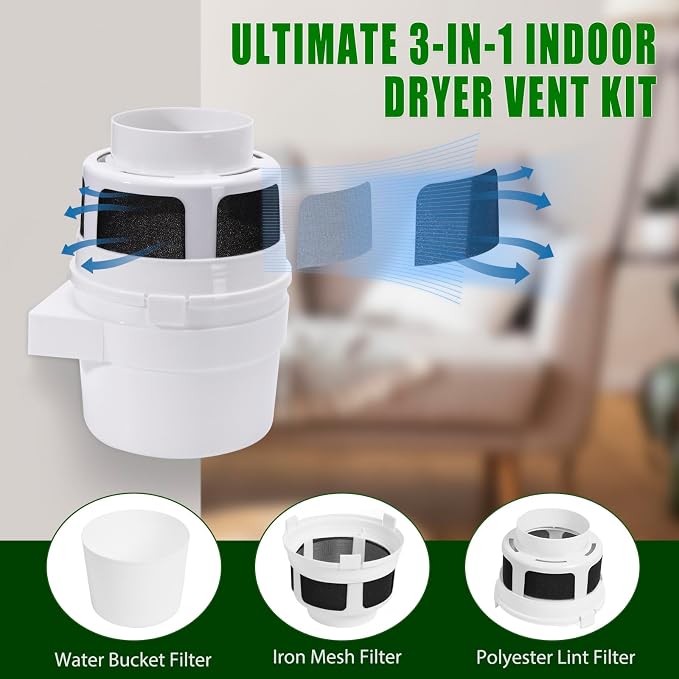 Upgraded Version - VIWINVELA 3 IN 1 Indoor Dryer Vent Kit with Silver Hose - Dryer Lint Catcher Water Filter Bucket - Dryer Lint Trap for Electric Dryer & VIWINVELA 10 Pack Dryer Filter Replacement
