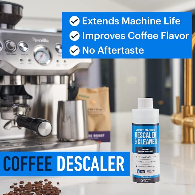 Essential Values Universal Descaling Solution, Made in the USA for Delonghi, Keurig, Breville,Nespresso (8 Uses) Coffee Machine Descaler Cleaner for all Automatic Coffee Makers & Espresso Machines
