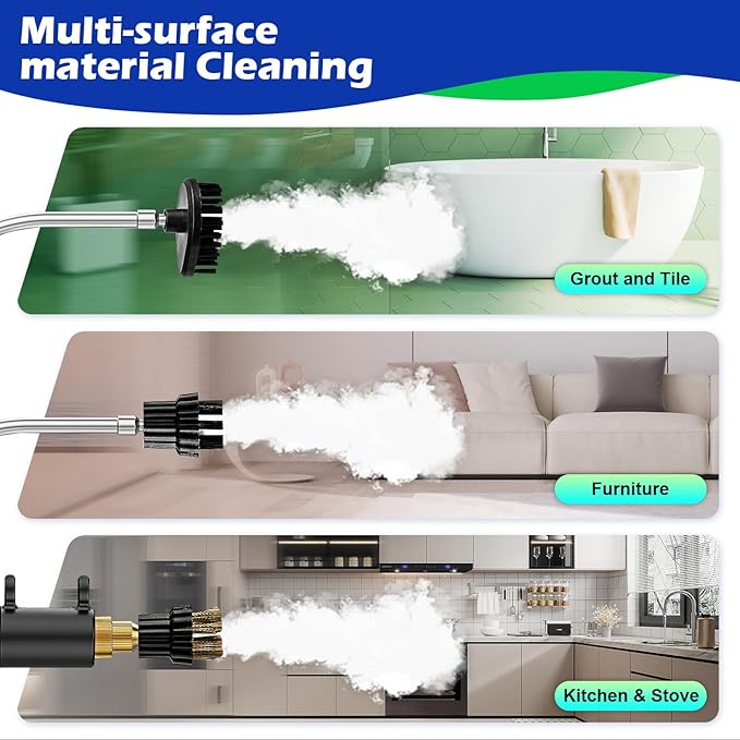 Flgocexs Handheld Steam Cleaner,2500W High Temperature High Pressure Steam Cleaner with 3 Brush Heads, Portable Steam Cleaner with 1.5L Tank For Car Detailing Kitchen Bathroom Floors