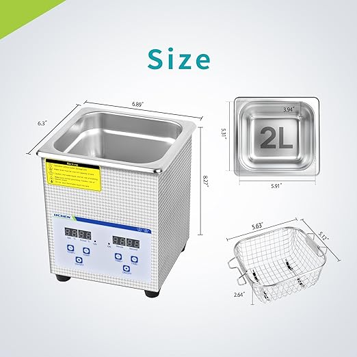 LICHEN 2L Ultrasonic Cleaner Professional Jewelry Cleaner with Digital Timer&Heater, Stainless Steel Ultrasonic Parts Cleaning Machine for Lab, Jewelry, Glasses, Watches, Tools