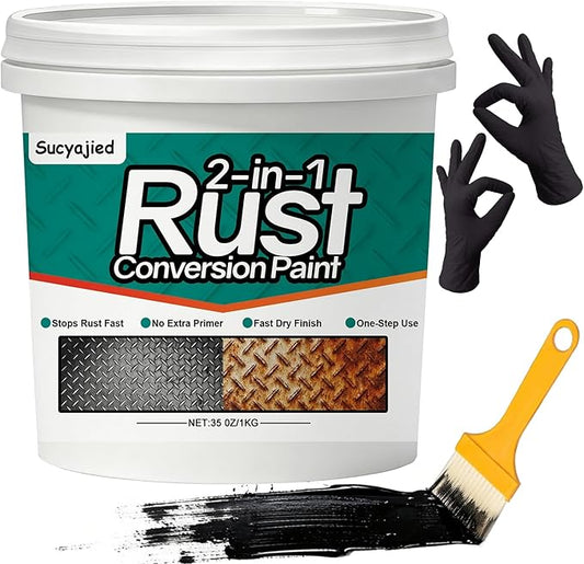 2-In-1 Rust Converter & Metal Primer, 35 Oz Rust Remover Paint for Metal,Rust Conversion Paint, Anti-Rust Inhibitor Hardener, for Rusty Metal/Trailer/Chassis/Frame(Black)
