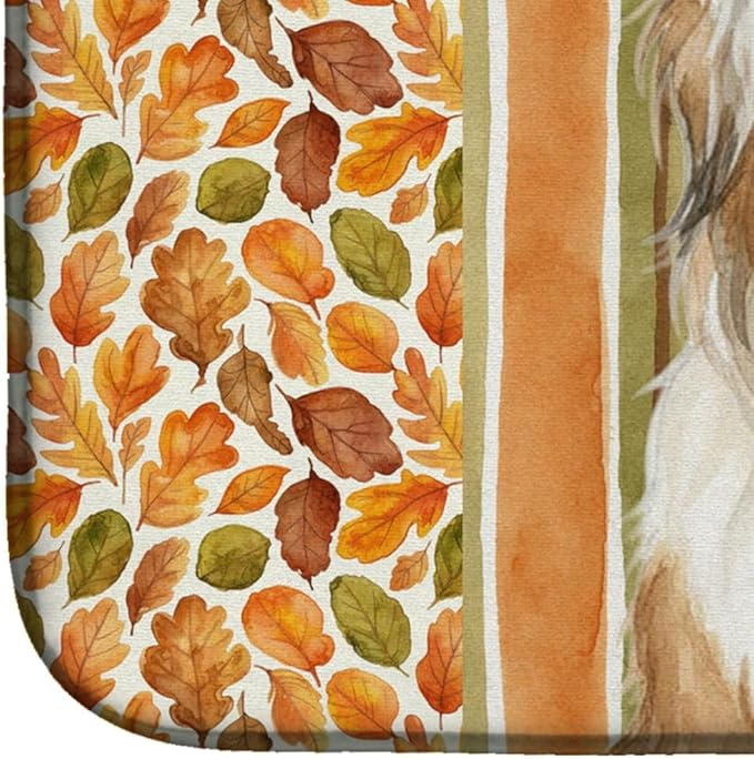 Caroline's Treasures White and Tan Bearded Collie Heirloom Fall Dish Drying Mat Absorbent Dish Drying Mat Pad for Kitchen Counter Dish Drainer Mat for Countertop, 14 x 21", Multicolor
