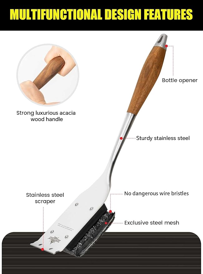 XUDAKAIXIN Bristle-Free Grill Brush with Replacement Head. Ultra Safe & Efficient Cleaner for Cast Iron and Stainless Steel Outdoor Grills.Gifts for Men/Dad