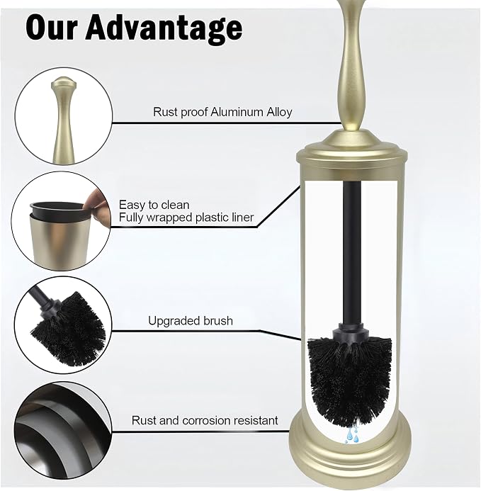 Satin Matte Soft Gold Toilet Bowl Brush with Holder, Durable Bathroom Cleaning Tool, Modern Design for Easy Toilet Maintenance, Bathroom Cleaner Brush for Efficient Cleaning and Hygiene