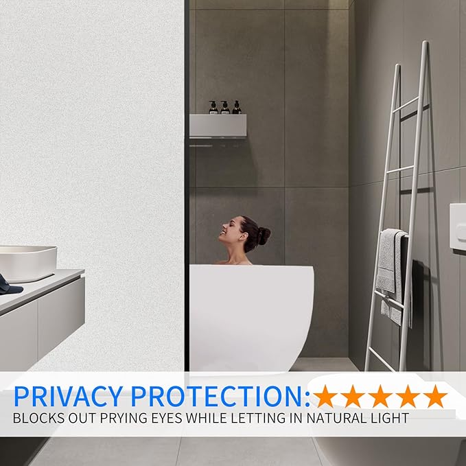 DERZGAO Window Privacy Film with Installation Tools, Blinds Pattern, Static Cling, Anti UV, Heat Control, Ideal for Home Shower Office Glass Door (White Frosted, 35.4X157.4Inch)