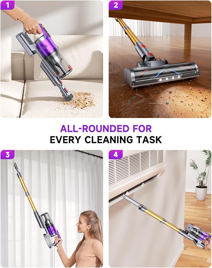 MYUAKO Cordless Vacuum Cleaner 680W 55kPa Vacuum Cleaners for Home Up to 75Mins, Cordless Rechargeable Vacuum Cleaner Anti-Tangled Vacuum Cleaner 1.8L for Hardwood Floor,Carpets,Pet Hair Nova G8