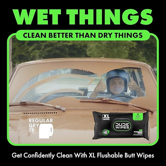 DUDE Wipes Herbal Relief Flushable Wipes - Extra-Large Adult Wet Wipes - 3 Pack (144 Count) - Infused with Soothing Witch Hazel, Geranium Essential Oils, Vitamin E, and Aloe - Septic and Sewer Safe