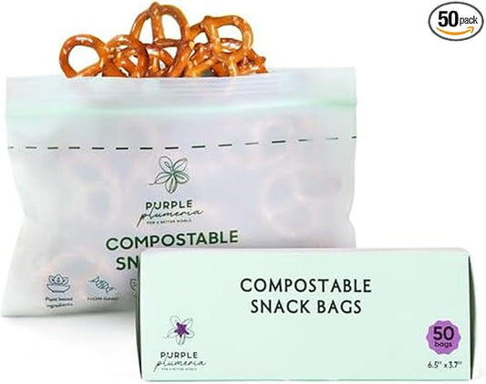 100% Compostable Resealable Food Storage Bags – Biobased, Leak-Proof, Freezer-Safe – Extra Strong & Durable – Available in Gallon, Snack & Sandwich Sizes (Snack) | Biobased, Leak-Proof, Durable, Freezer-Safe, Extra Strong