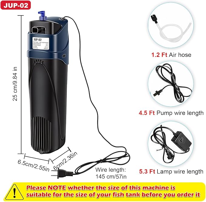 coospider-repta 132GPH Fish Tank Filter Aquarium Green Clean Submersible Machine, U-V for Aquarium for 10-60 Gal Tank