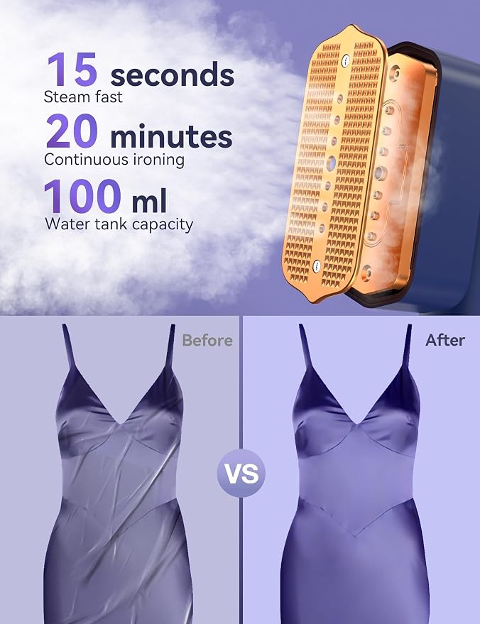Steamer for Clothes,Sundu Portable 2-in-1 Travel Steamer&Iron,15s Fast Heat-up,100ml Water Tank,Ironing Gloves,25 Min Powerful Continuous Steam,1000W&4 Modes Light Steam Iron for Travel&Home(Blue)