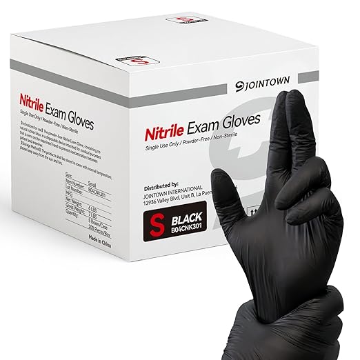 Jointown Nitrile Exam Gloves, 3.5 Mil Medical Black Gloves Disposable Latex Free Powder-Free For Exam, Food Prep Cleaning, Small Case of 1000