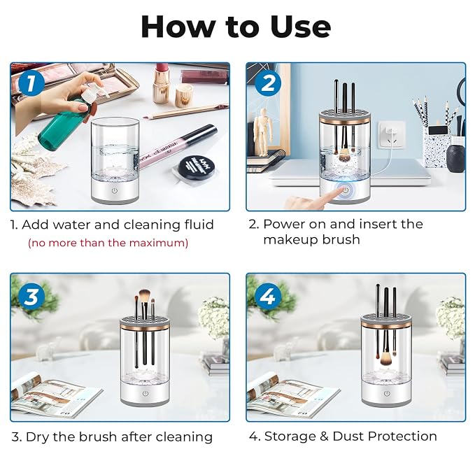 Electric Makeup Brush Cleaner with Brush Clean Mat, USB Charging Automatic Electric Makeup Brush Cleaner, Makeup Brush Cleaner Machine Fit For All Size Makeup Brush, Great Gift for Women Girls