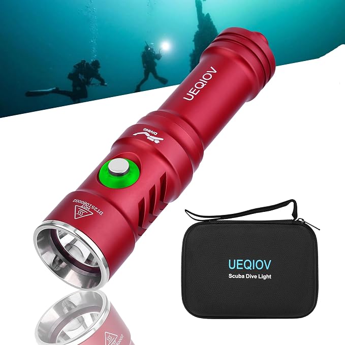 DQ-300 Scuba Diving Light, 4000 Lumens Super Bright Underwater Flashlight with 4 Degrees Narrow Beam, IP68 Waterproof Night Dive Torch 150 Meters Submersible Light (Rose red)