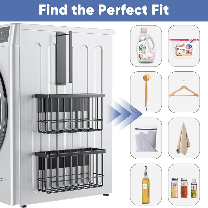 POKIPO Magnetic Dryer Ball Holder,Magnetic Hanger Holder Basket Magnetic Lint Bin No Tools Install for Laundry Room Fridge Storage Hanger Organizer