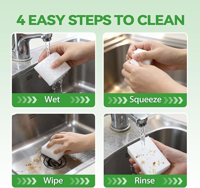 Magic Eraser Sponge 2X Density, Multi-Purpose Long Lasting Melamine Sponge, Water-Activated Cleaning Sponge Eraser for Kitchen, Bathroom, Wall, Shoes & Car, Extra Durable, Non-Scratch (10)