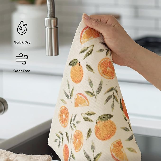 RECYCO Swedish Dishcloths for Kitchen | 4 Pack Oversized Washable Dish Rags | Large Cellulose Reusable Cleaning Paper Towels | Absorbent Counter Dish Cloth Sponge XL Kitchen Wipes, 12" L x 11" W
