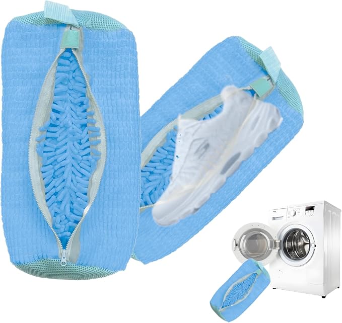 Shoe Washing Machine Bag,Laundry Shoe Bag for Sneaker,Tennis Shoes,Washer and Dryer,Reusable Cleaning Bag for Sock, Delicates,Gym Shoes (Blue 2pcs)