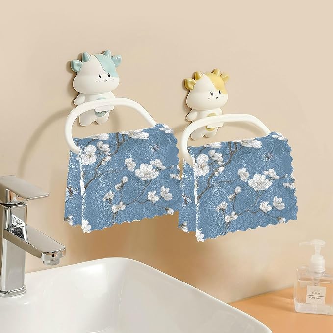 Blue Floral Butterfly Kitchen Towels Dish Cloths Set of 6 Microfiber Cleaning Cloths for Cars Super Absorbent Machine
