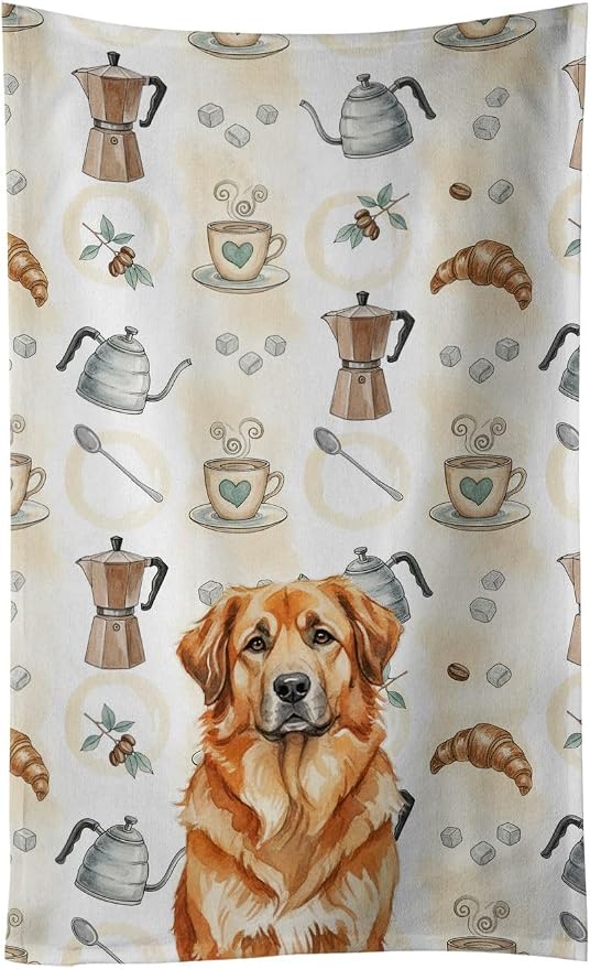 Caroline's Treasures Red Leonberger Coffee Bar Kitchen Towel Velour Plush Front and Cotton Loop Back Machine Washable