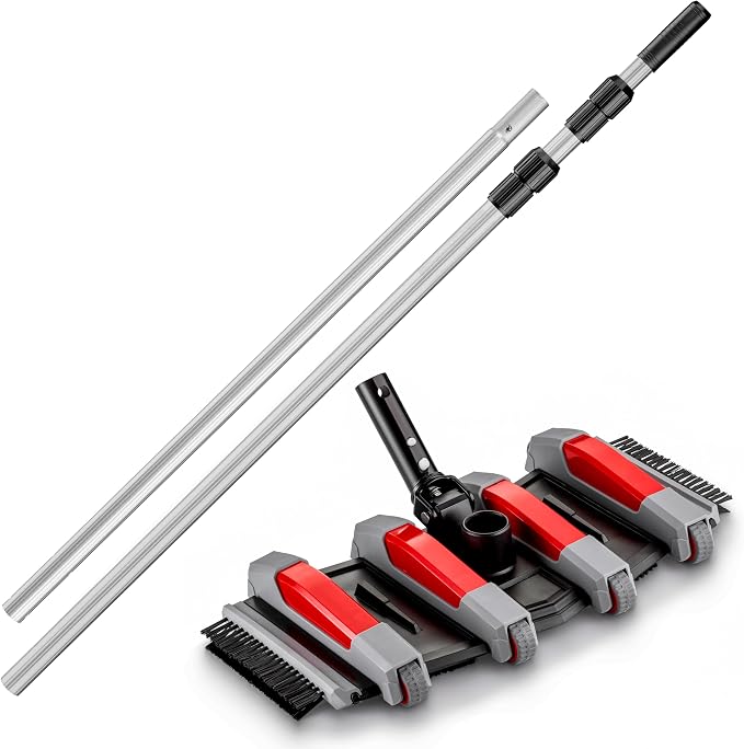 Pool Vacuum Head for Inground & Above Ground Pools with 15 Feet Aluminum Telescopic Pool Pole // Manual Swimming Pool Vacuum Cleaner Attachment Head with Wheels // Vinyl Liner Safe