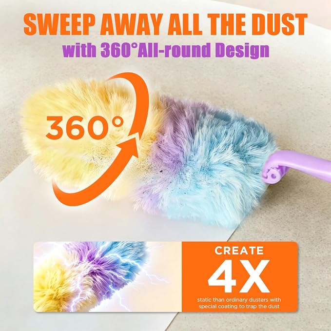 40Pcs Heavy Duty Duster Refills &1Handle, 360 Disposable Duster | 360° Feather DusterMultisurface Dusters with 4X Microfibers,Static Dust Removal Brush Compatible for Cleaning Furniture