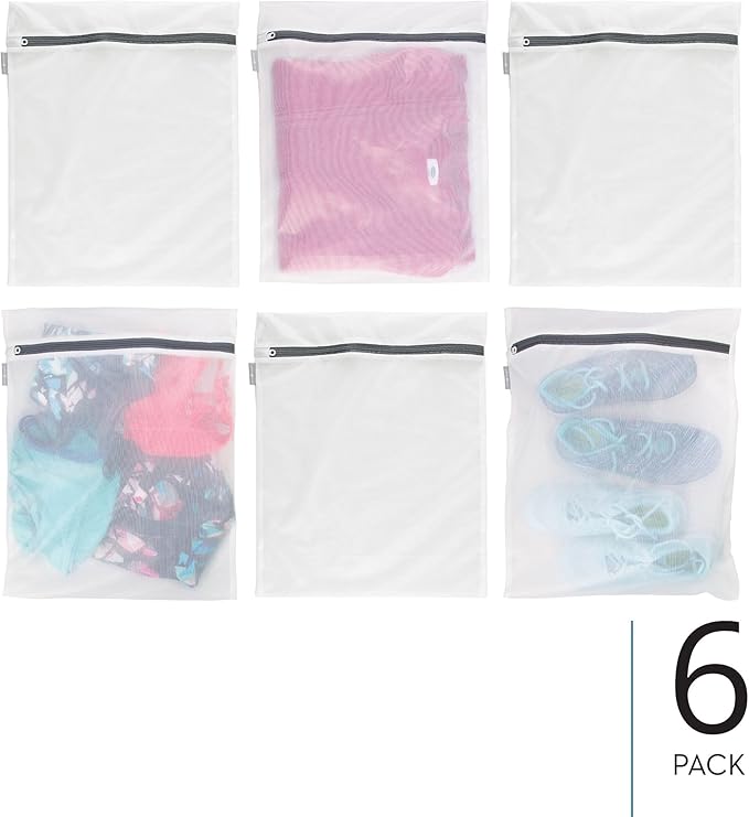 iDesign Large Mesh Laundry Bag for Delicates - Set of 6 - White