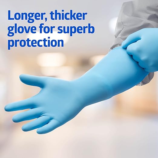Medline CS Pro 16” Cuff Nitrile Exam Gloves, 50 Count, Medium, Powder Free, Disposable, Not Made with Natural Rubber Latex, Longer Cuff, Thicker Glove for Extra Protection