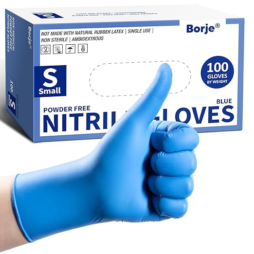 Borje Nitrile Exam Gloves Small, 100 Count Disposable Gloves, Blue, Latex-Free Powder-Free, Food Safe, Cooking, Cleaning