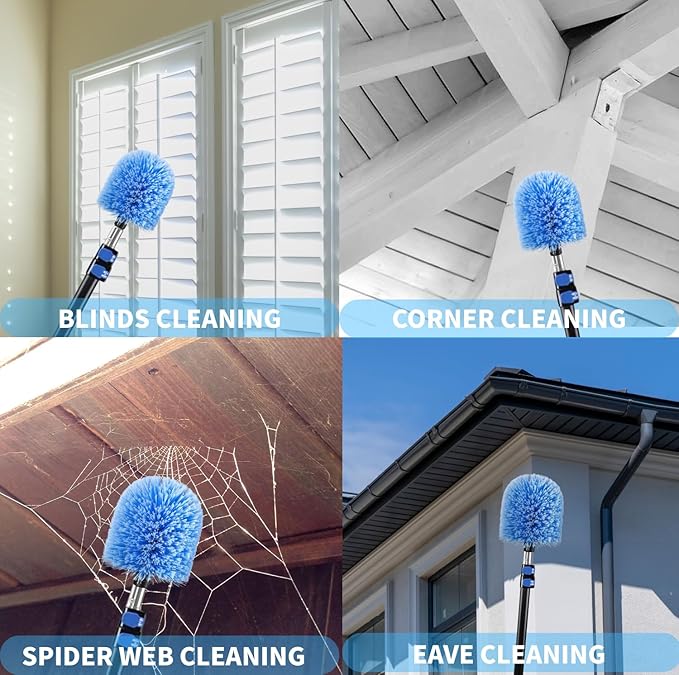 4 Pack Screw on Webster Cobweb Duster Head for Pole,Spider Web Remover Brush, Cobweb Duster Head Attachment,Fits Standard 3/4 inch Threaded Poles(Big, Blue)