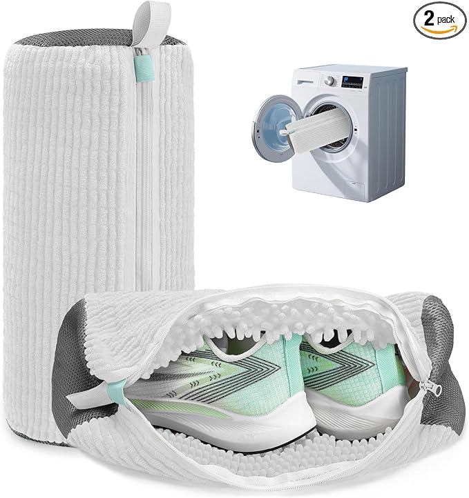 Shoe Washing Machine Bag Laundry Shoe Bag for Washer and Dryer Reusable 2pc Shoe Cleaning Bags for Sneakers 360° Deep Cleaning Machine for All Shoes Types With Self-locking Zipper