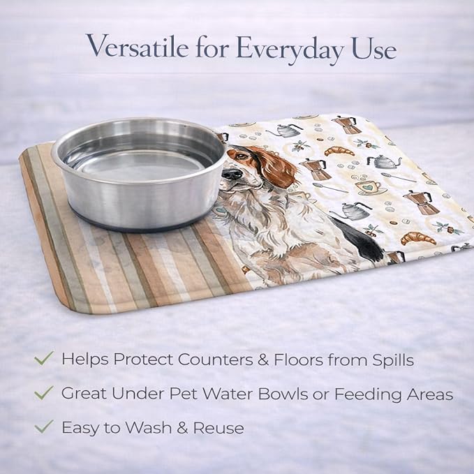 Caroline's Treasures Tricolor English Setter Coffee Bar Dish Drying Mat Absorbent Dish Drying Mat Pad for Kitchen Counter Dish Drainer Mat for Countertop, 14 x 21", Multicolor