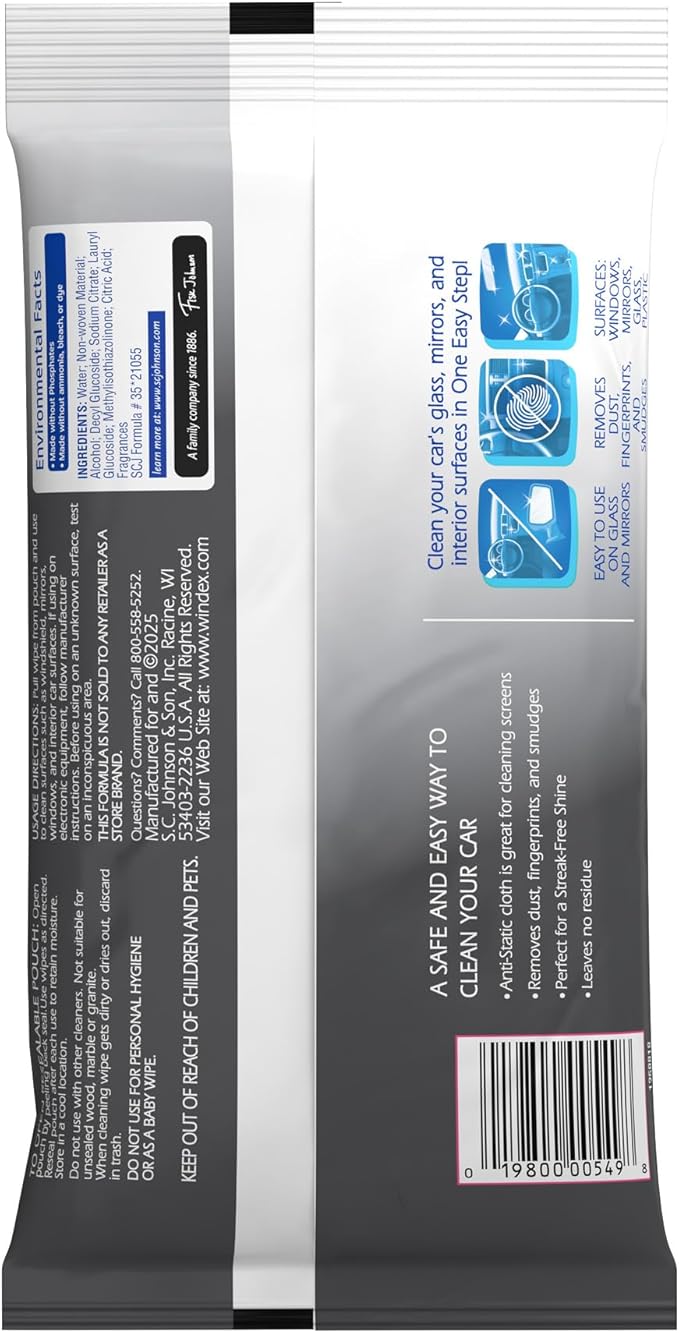 SC Johnson Professional Windex Automobile Wipes 25 CT, Case Pack of 12
