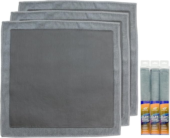 3 Pack Auto Detailing Clay Towel (12" x 12"), Fine Grade Synthetic Clay Bar Alternative for Car Paint & Glass, Vehicle Polishing & Wax Prep Cloth